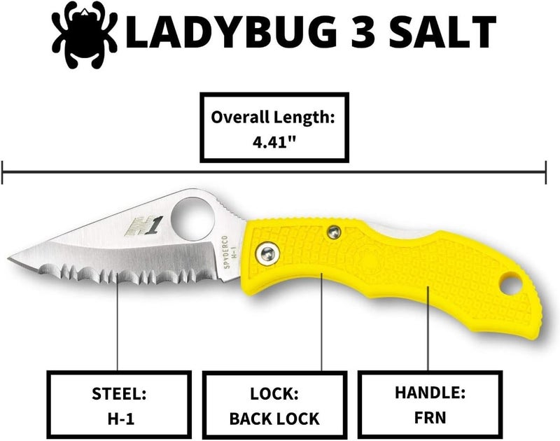Spyderco Ladybug 3 Salt Folding Pocket Knife with 1.9" H-2 Steel Blade and FRN Handle - EDC Knife for Men and Women, Perfect for Hunting, Tactical, Camping, Survival, Hiking - PlainEdge - LYLP3 - Image 5